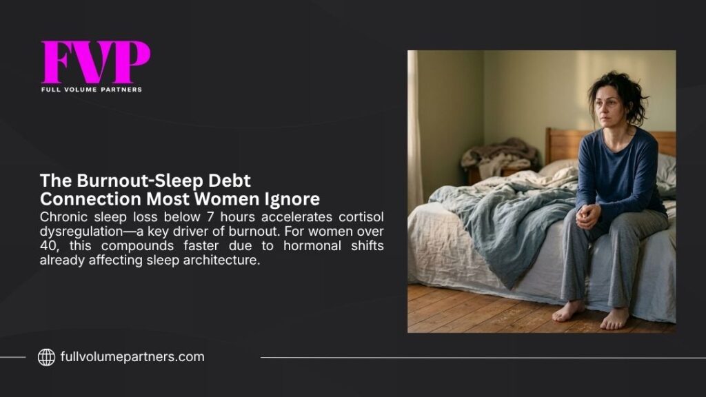 Exhausted woman sitting on bed's edge staring blankly, reflecting the burnout-sleep debt connection most women over 40 ignore due to hormonal shifts.